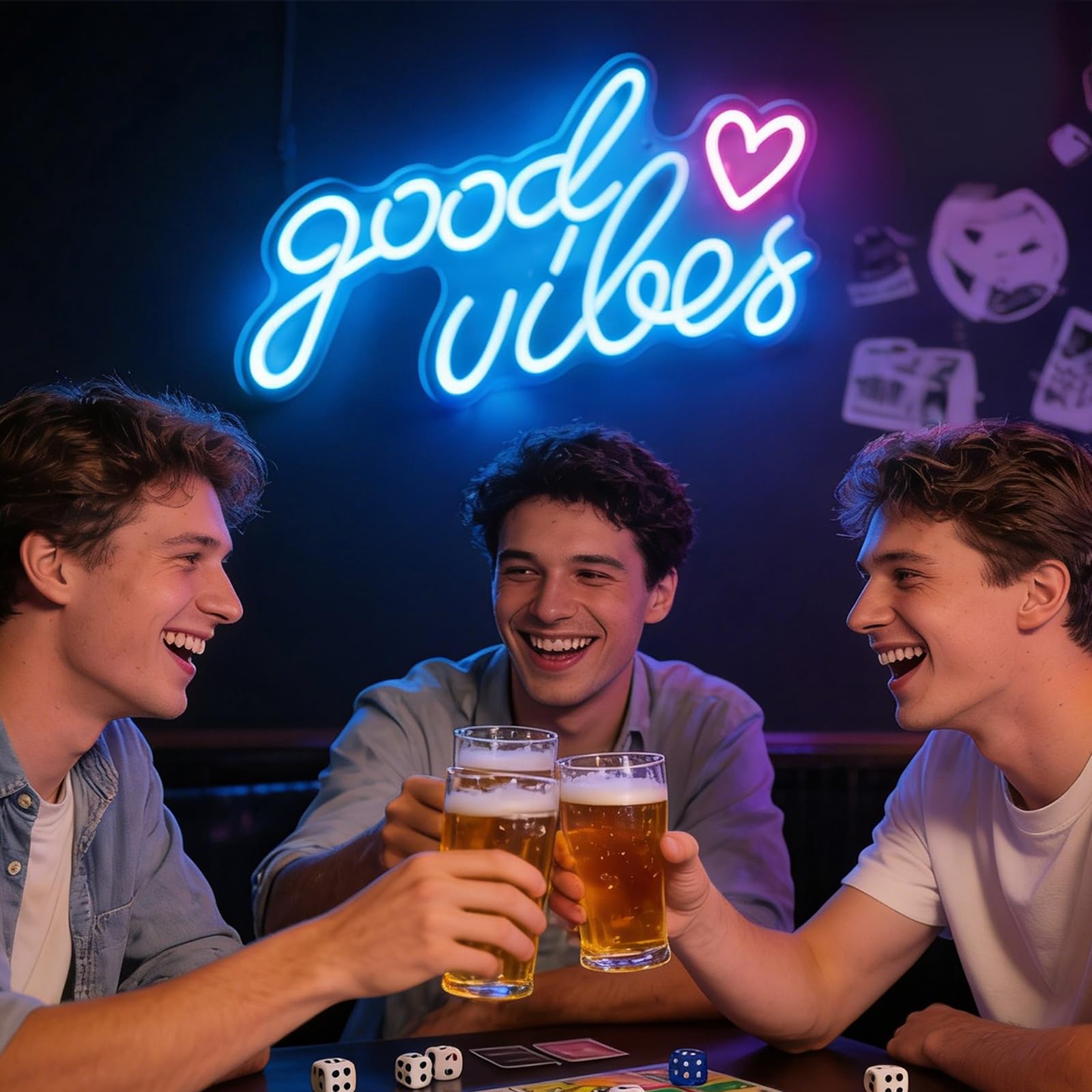 Blue Good Vibes Néon LED, Néon Mural Lettre USB, Lampe Neon Enseigne Lumineuse Good Vibes Words LED pour Chambre à Coucher, Chambre D'Enfant, DéCoration Murale, Bar, Mariage, FêTe, One Piece 40*22cm