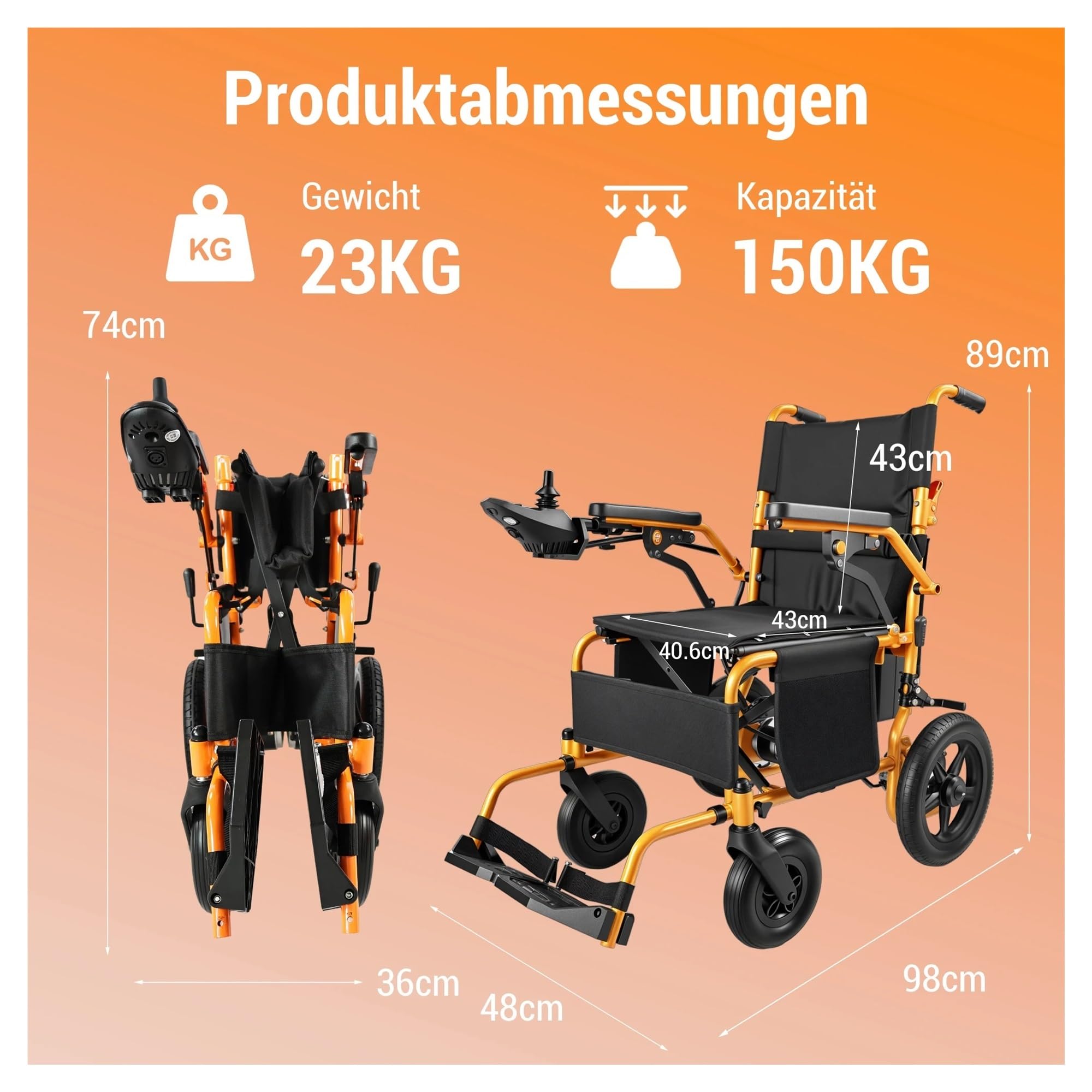 Silla De Ruedas Eléctrica Plegable, Carga Máxima Hasta 150KG, Motor 500W, Batería Litio 13Ah, Alcance 24km, Fácil Plegar Y Transportar Movilidad Cómoda Fluida