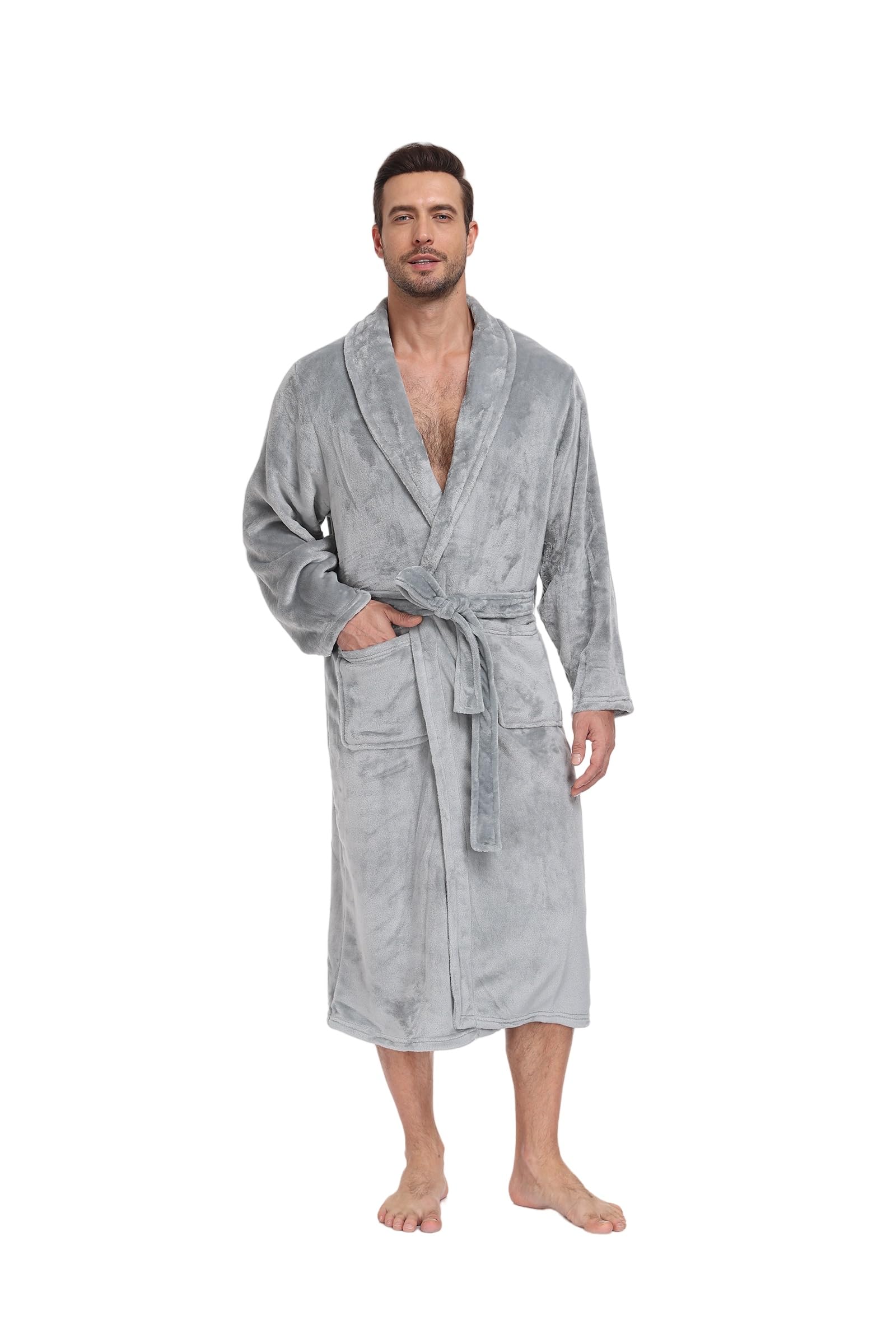 RONGTAI Peignoir long en peluche douce et chaude pour homme