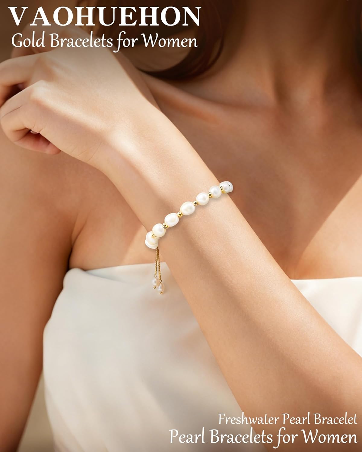 18K Gold Plated Pearl Bracelet Baroque Culture Gold Charm Bracelets for Women Adjustable Fashion Charm Dainty Handmade Jewelry Gifts for Friends, Wives, or Mothers - Image 2