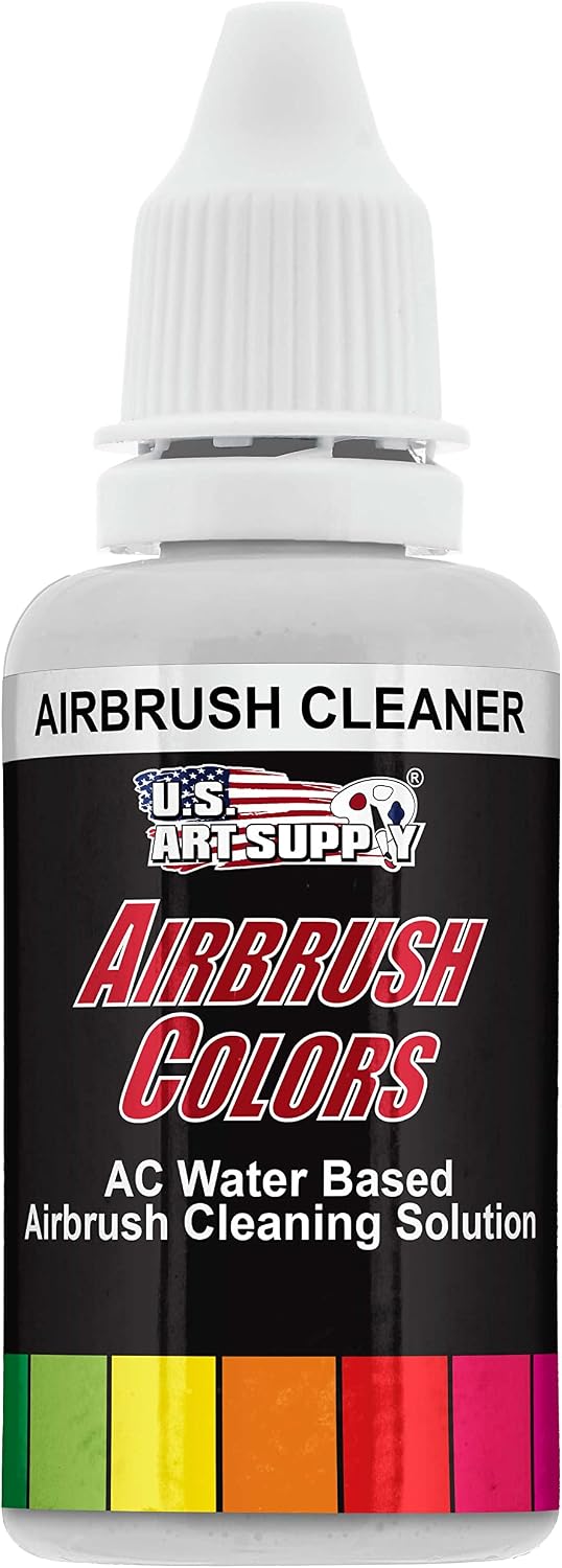 U.S. Art Supply Airbrush Cleaner, 1-Ounce Bottle - Fast Acting Cleaning Solution, Quickly Remove Water-Based Acrylic Paint, Watercolor, Makeup, Inks - Clean Clogged Airbrushes, Brushes, Artist Tools