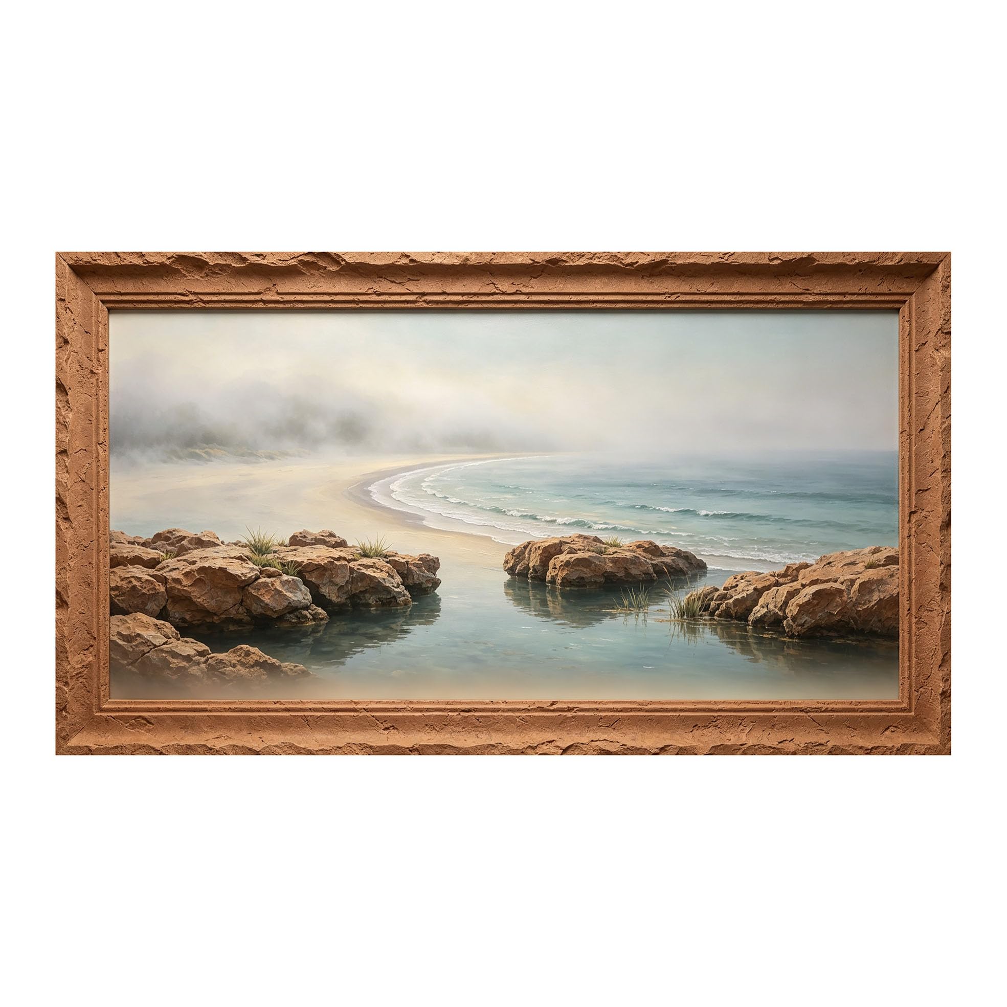 Yzpallescene 3D Framed Wall Art 50cm×100cm Coastal Seascape Beach Impressionist Oil Painting Large Size SelfAdhesive Removable Wall Decor Prints Artwork for Living Room Bedroom Office