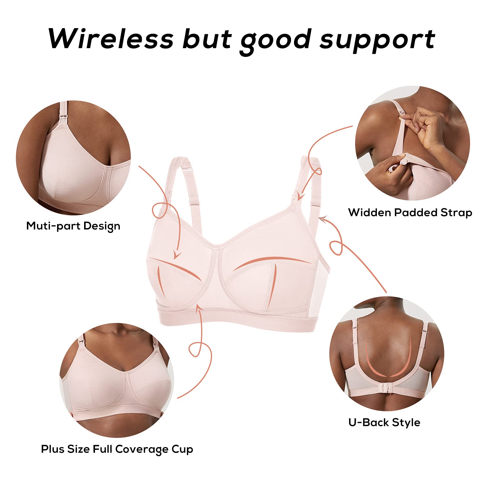 Gratlin Femme Soutien-Gorge d'allaitement Grande Taille en Coton sans Armature