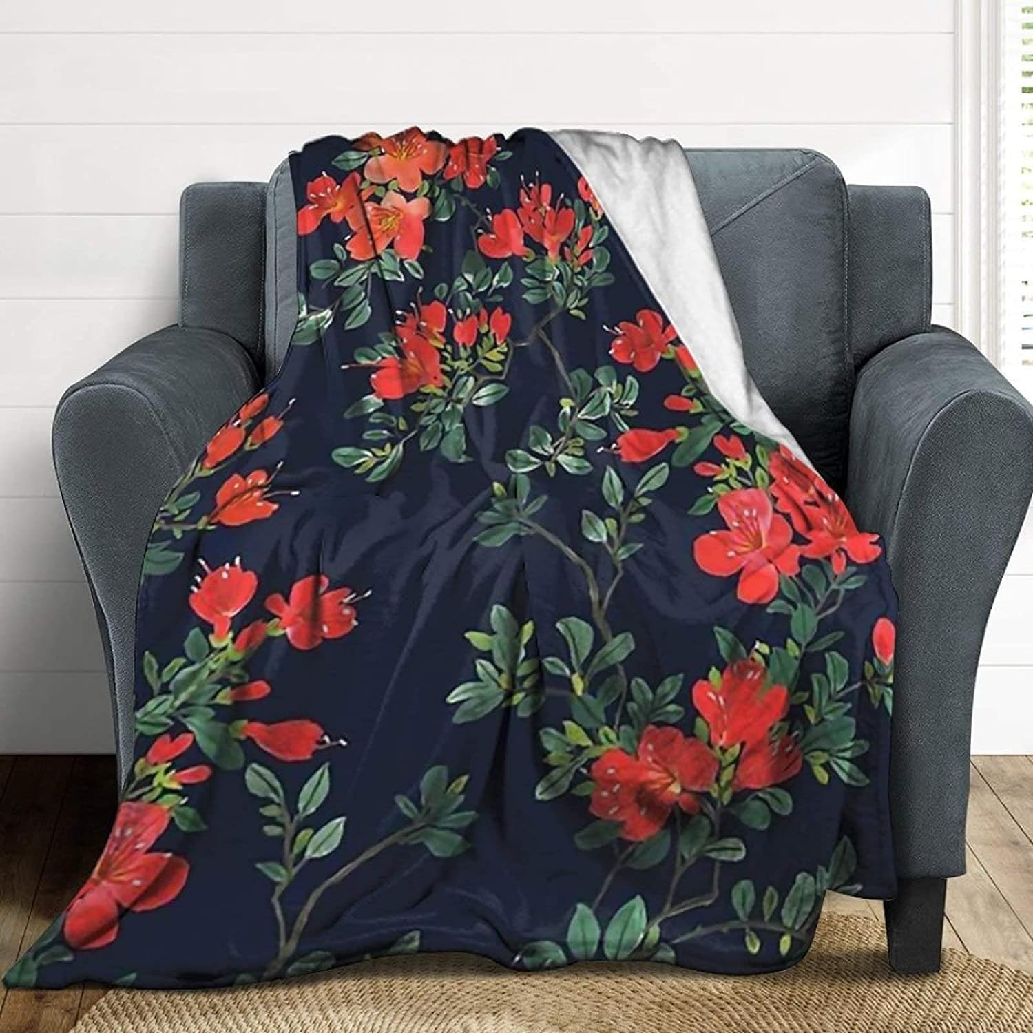 Couverture Polaire 180 x 220 cm Fleurs, Plaid Polaire Usine Couverture 3D Imprimée Flanelle Blanket Literie 2 Personnes, Couvertures Doux et Chaude pour Canape Lit J497