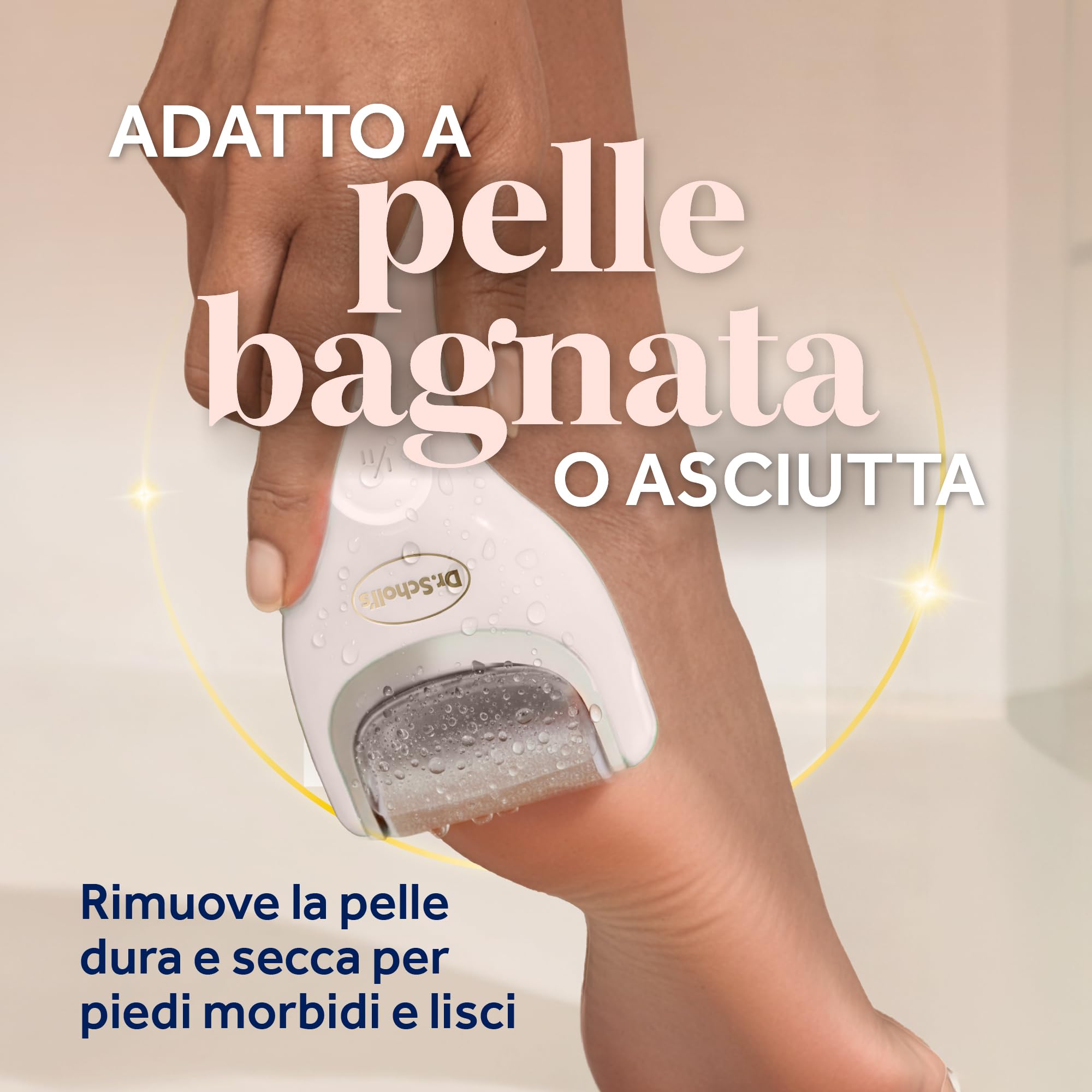 Dr. Scholl's Pedi Perfect Luxe - Kit Pedicure Elettrico Ricaricabile, Lima Piedi e Crema Nutriente, Elimina Calli, Duroni e Pelle Secca, Impermeabile, 90 Minuti di Autonomia, 3 Testine