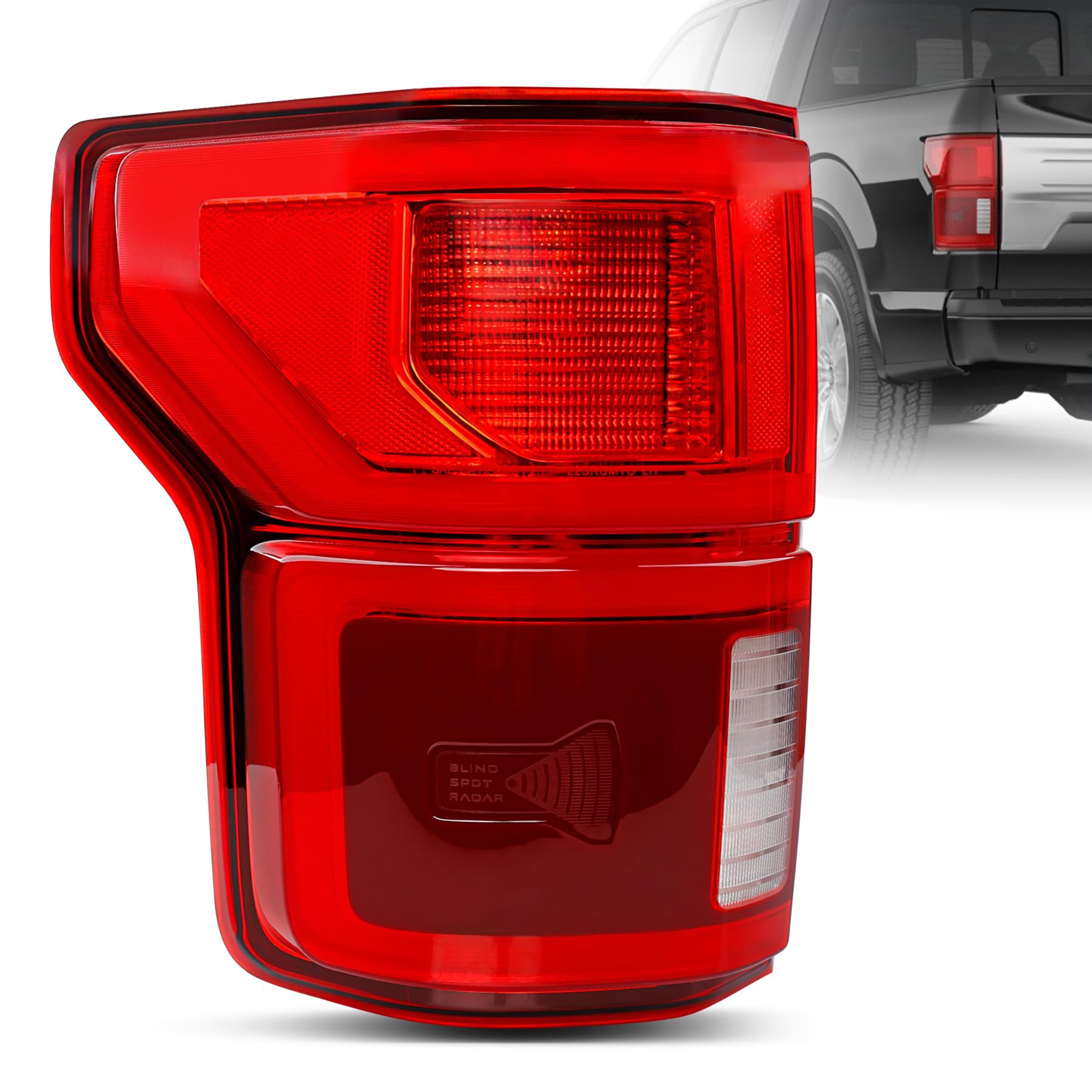 Tail Light with Blind Spot Fit for Ford F150 2018 2019 2020 Left Driver Side, Replace KL3Z13405B, Rear Brake LED Taillight Assembly, Reverse Turn