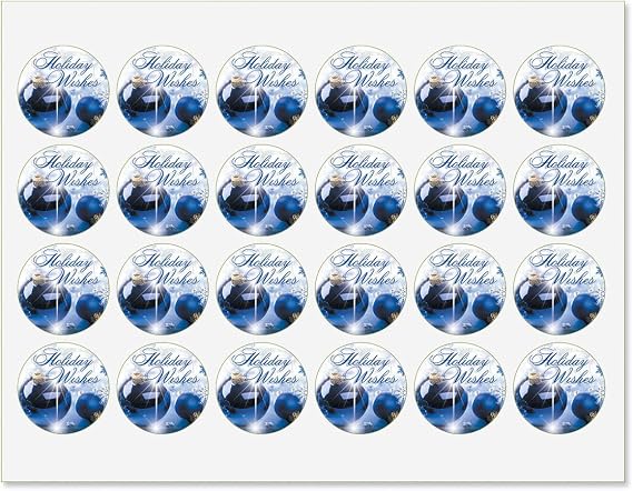 Colorful Images Blue Display Personalized Christmas Cards with Matching Envelope Seals - 24 Card Set, 5 x 7 Folded, Themed Holiday Card Value Pack
