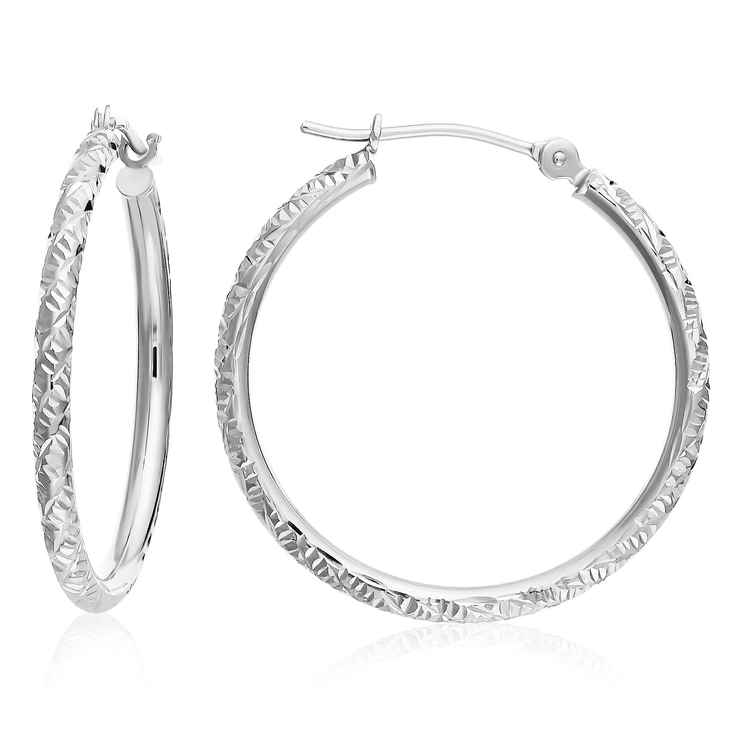 14k Gold Hand Engraved Diamond-cut Round Hoop Earrings -1'' Diameter……