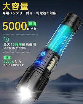 USB-C充電式の高輝度LED懐中電灯 懐中電灯 led 最強 USB 充電式 フラッシュライト超高輝度 明るい