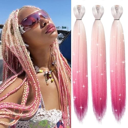 Purshine Extensiones de cabello trenzado preestiradas ombré de 24 pulgadas, paquete de 3 paquetes de trenzas sintéticas naturales para mujeres y