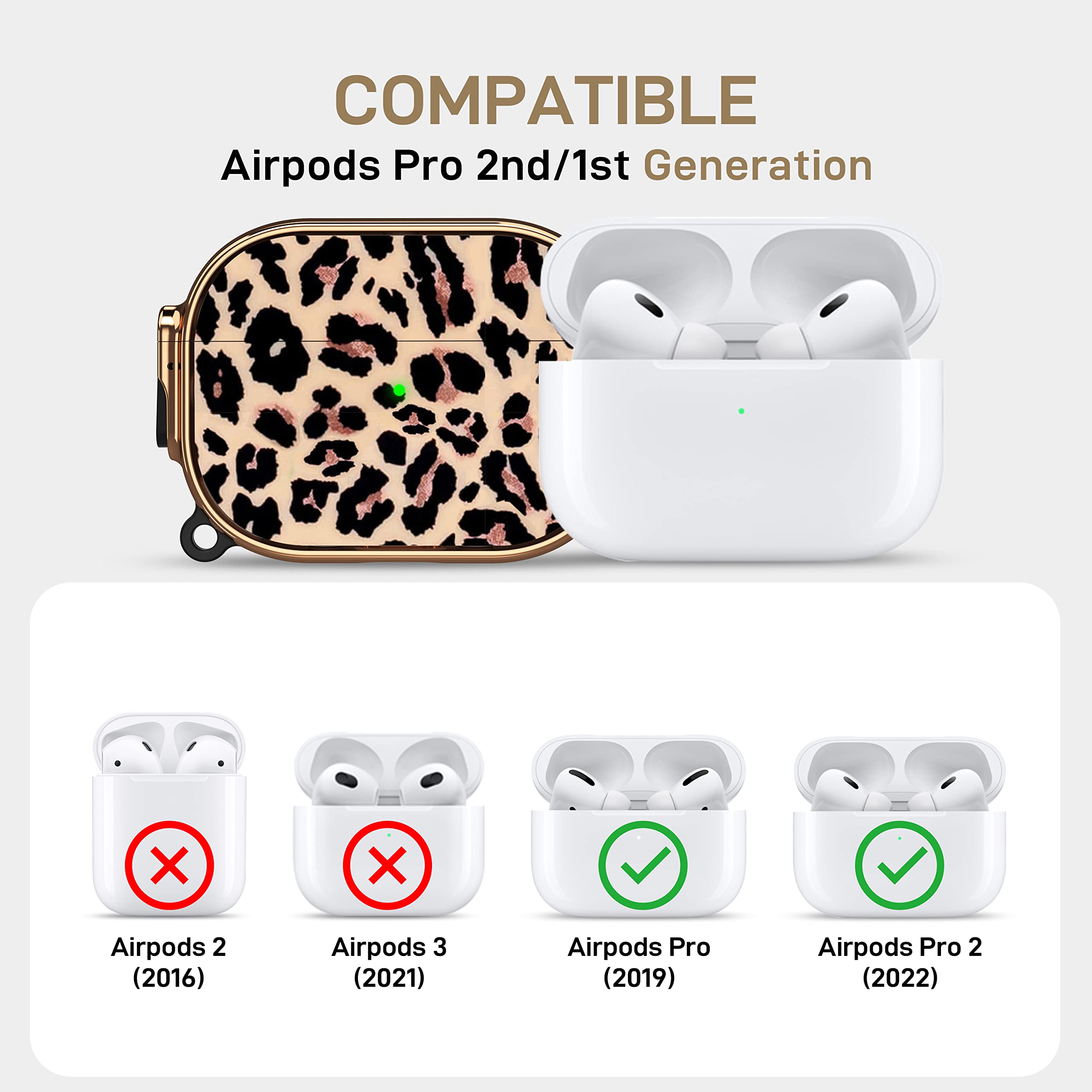 Maxjoy for AirPods Pro 2nd/1st Generation Case with Lock, Cute AirPods Pro 2 Case Lock Protective Hard AirPod Pro Cover for Women Men with Keychain for Airpod Pro (2023/2022/2019), Leopard