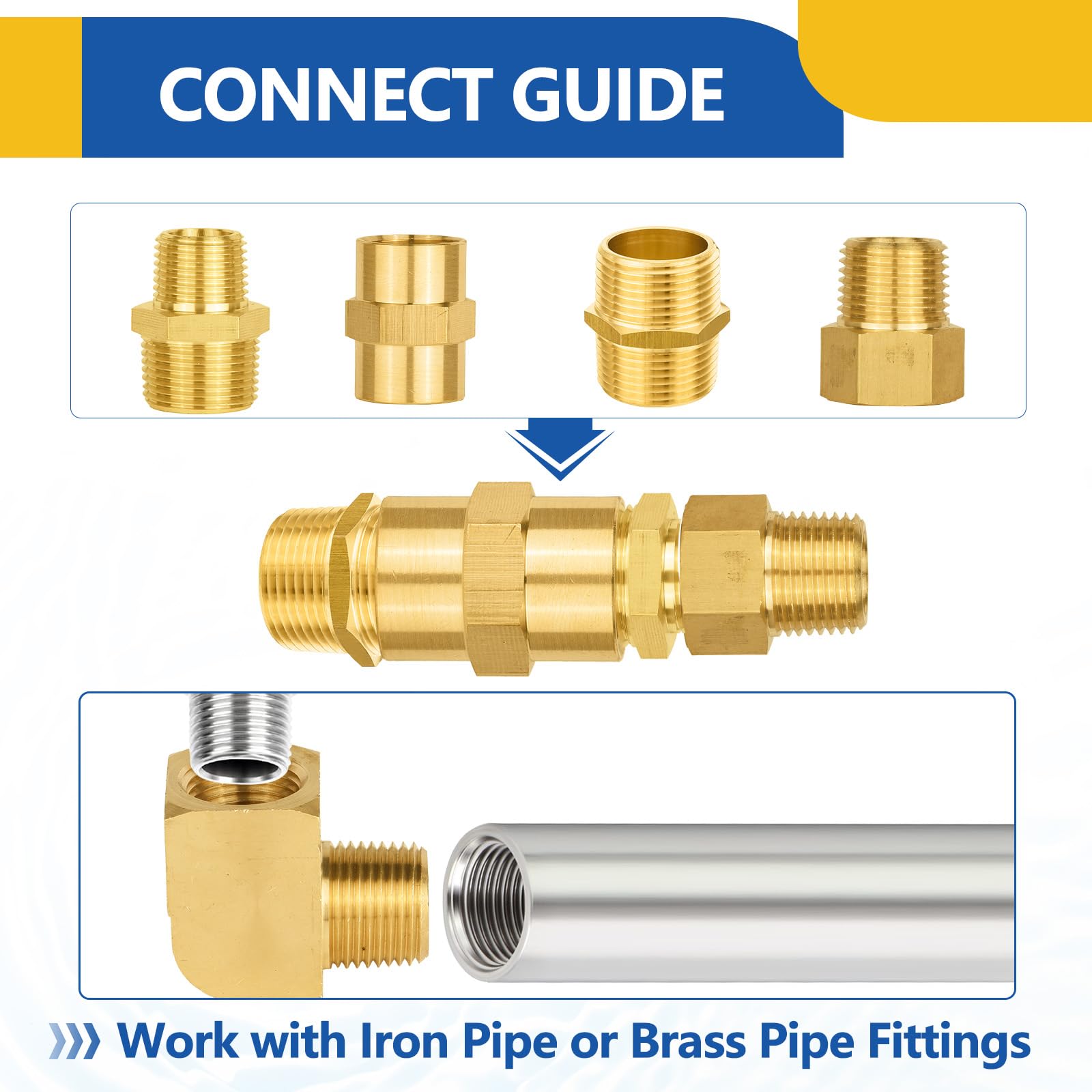 Paquete de 20 Accesorios de tubería de latón GUOFIS: Codo de Calle de 90 Grados de Barra Maciza, Codo Hembra NPT de 3/8" x Codo Macho NPT de 3/8".