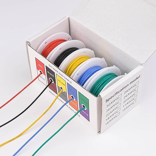 Miniatura 2 de Cable eléctrico de 20 AWG, cables de silicona flexibles calibre 20, cable de cobre estañado trenzado, OD 0.071 in, 5 colores 19.6 pies cada uno, kit