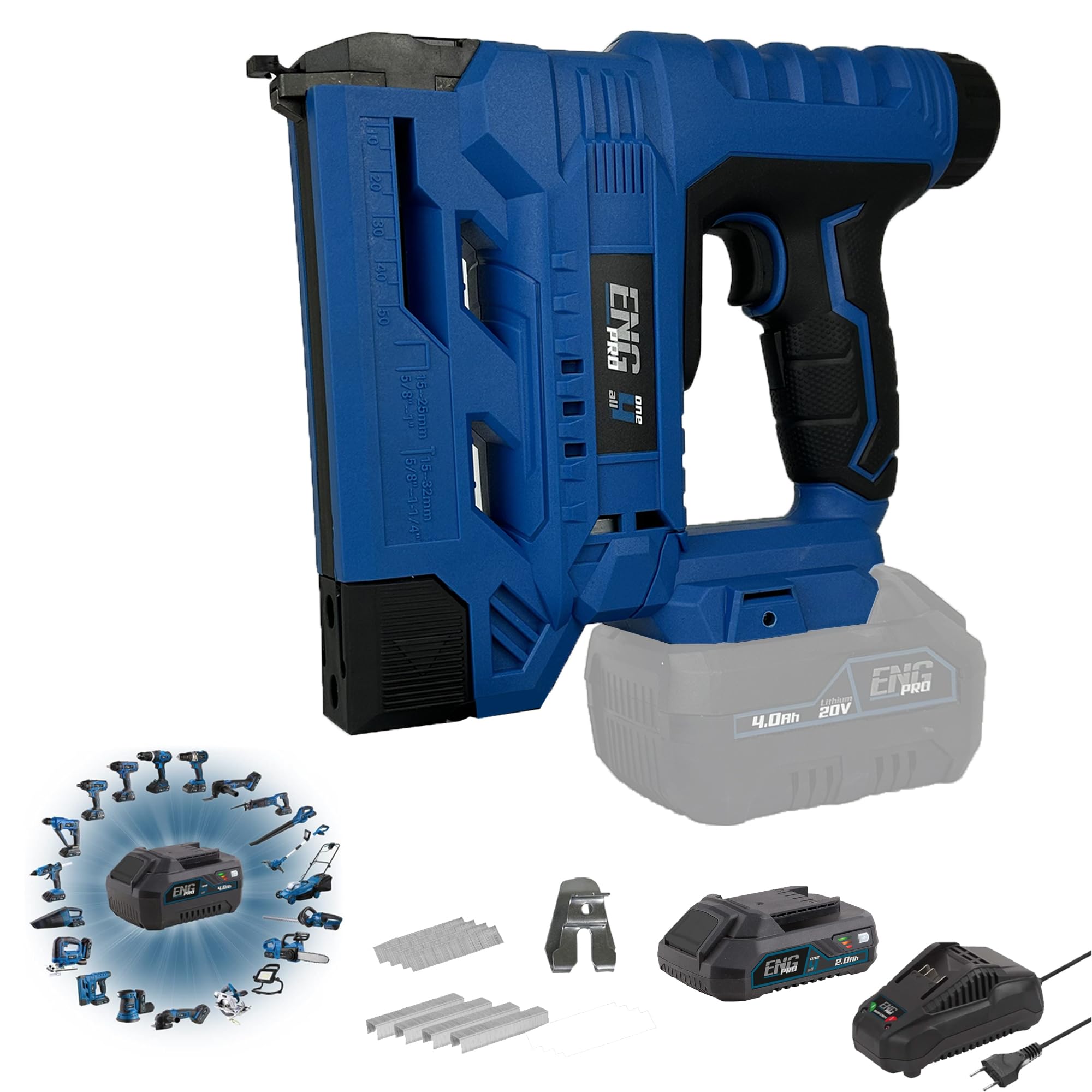 Graffettatrice E Sparachiodi 2-In-1 Senza Fili | Linea Professionale A Batteria ONE4ALL 20V | Pistola Sparachiodi | 1 Batteria 2.0 Ah