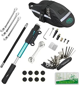 Chumxiny Bike Repair Kit Contains 16-1 Tool, 120Psi Mini Bicycle Pump, Tire Patch, Used for Mountain/Road Bike.(Blue)