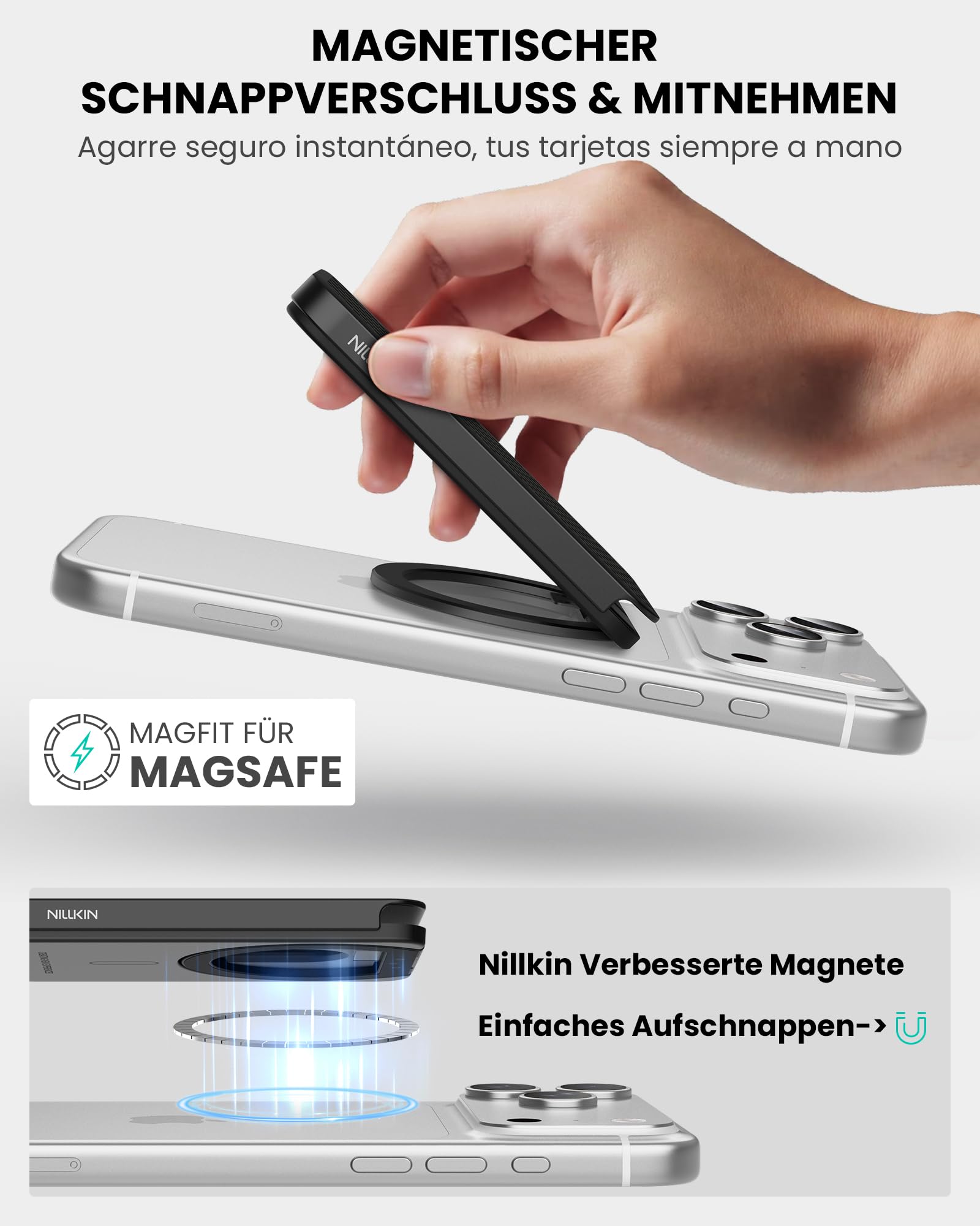 Nillkin Handy Kartenhalter für MagSafe Wallet - Ultra Leichter Kohlefaser Verstellbar Ständer, Karten Halter mit 3 Kartenfächer, Magnetischer Wallet Halter für iPhone 17