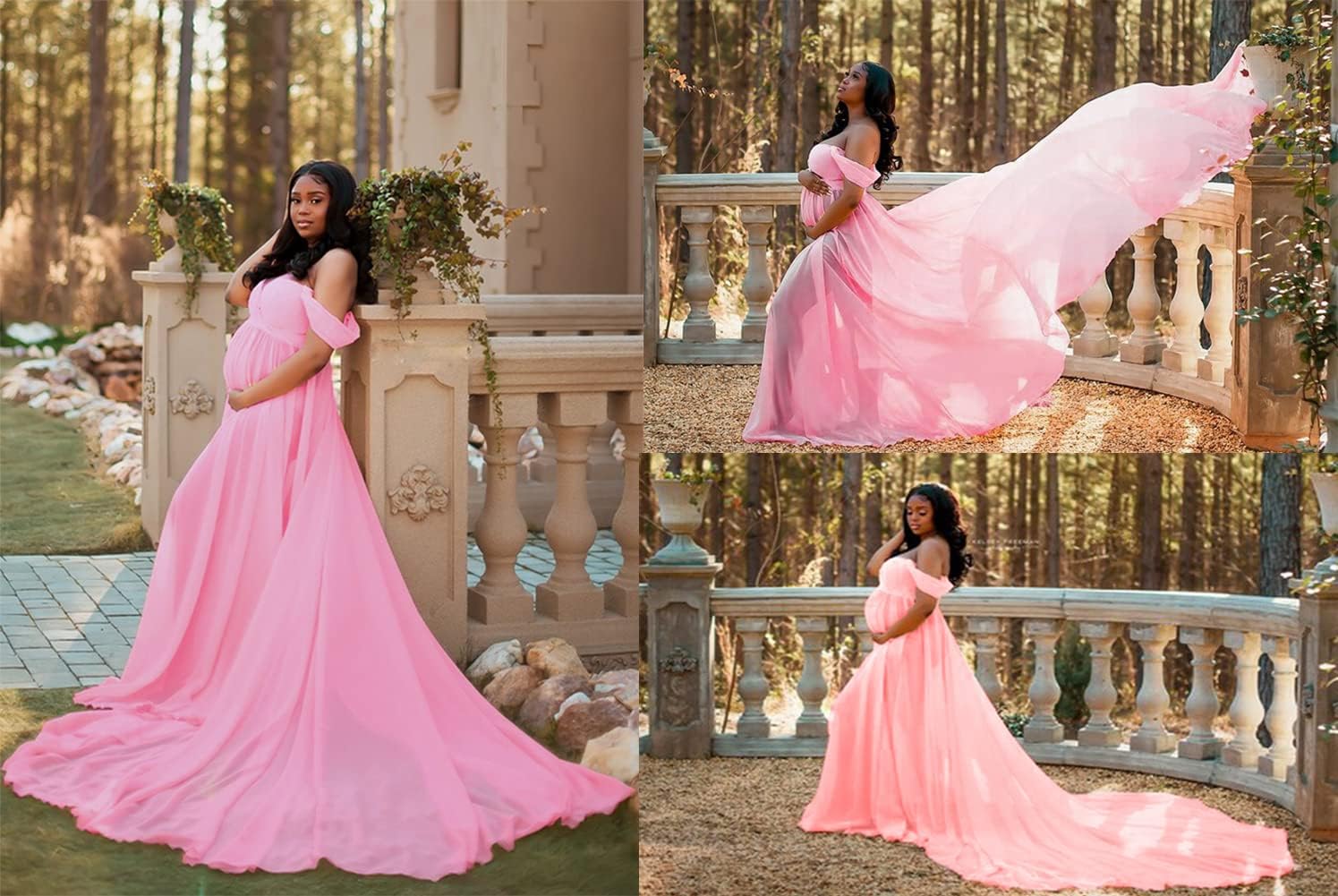 ZIUMUDY Maternity Maxi Chiffon Gown for Photoshoot Photography Off Shoulder Wraped Sheer Chiffon Dress - Image 7