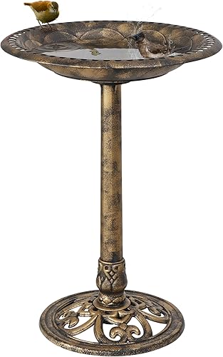ZenStyle Pedestal de baño de pájaros de resina de 28 pulgadas de alto para decoración de jardín al aire libre (bronce)