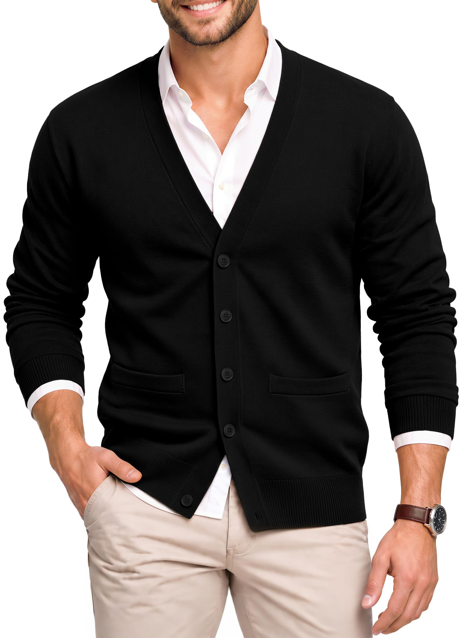5351 pour Les hommes long cardigan v系 Amazon.com: QUALFORT Men's 100% Cotton V Neck Button Down Cardigan