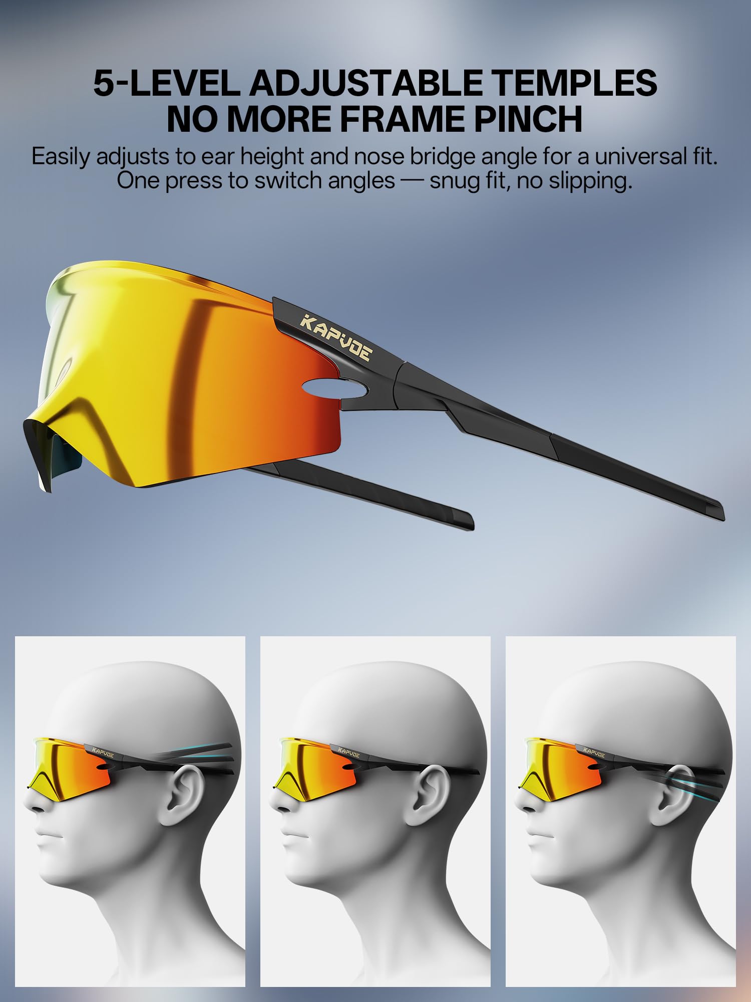 KAPVOE Photochromatisch oder Standardglas Fahrradbrille MTB Laufen K410 | Photochromatische oder standardglas- Fahrradbrille für Damen und Herren, für MTB, Laufen und Outdoor-Sport bei Tageslicht.