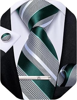 Mens Striped Tie Silk Woven Necktie and Pocket Square Cufflinks Tie Clip Set Wedding Business Formal Gift Tie for Men