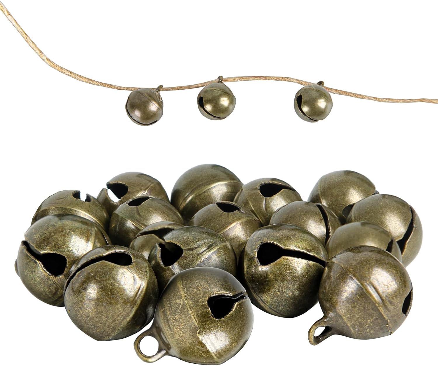 Jingle Bells, 100PCS Brass Bells for Crafts + 10 Jute Rope