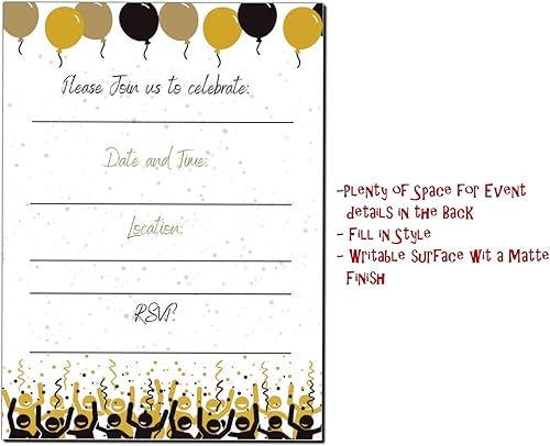 Miniatura 4 de Elcer Invitaciones para fiesta de cumpleaños número 30  Celebración de 30 años  Feliz aniversario  5 x 7  Negro y dorado  Estilo de relleno de 20