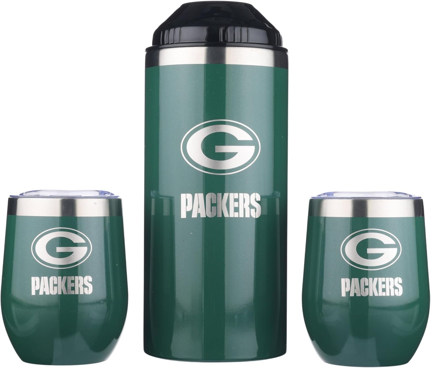 The Memory Company Officially Licensed NFL Wine Bottle Chiller Set - Double Wall Insulated Stainless Steel Cooler & 2 Ceramic Lined 12oz Stemless Tumblers with Lids, Temperature Control Wine Gift Set
