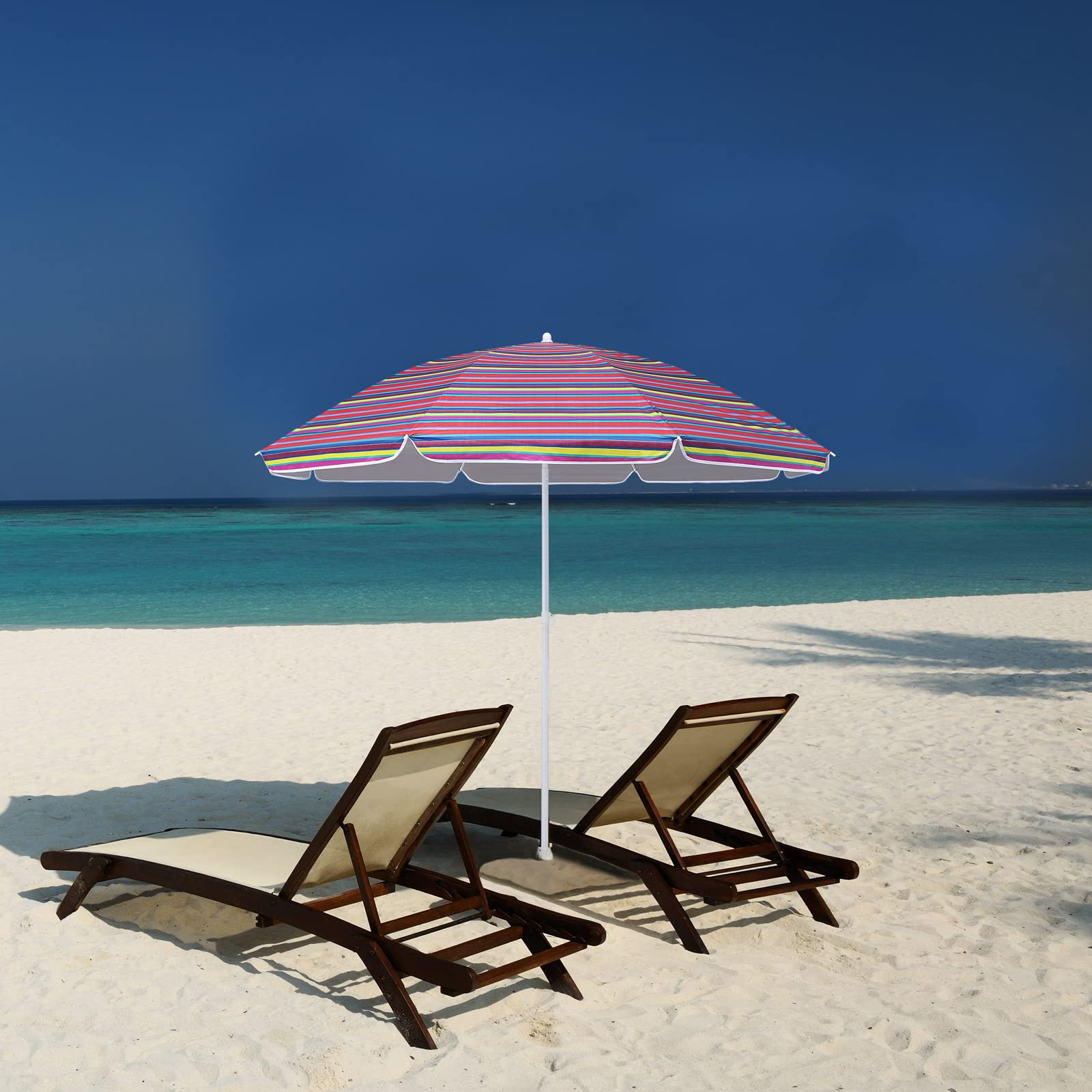 Kingsleeve Parasol UV 50+ sac de transport - Grand parasol de plage imperméable - Inclinable - Réglable en hauteur - Piquet de terre - Pour balcon, plage - Rond - Multicolore