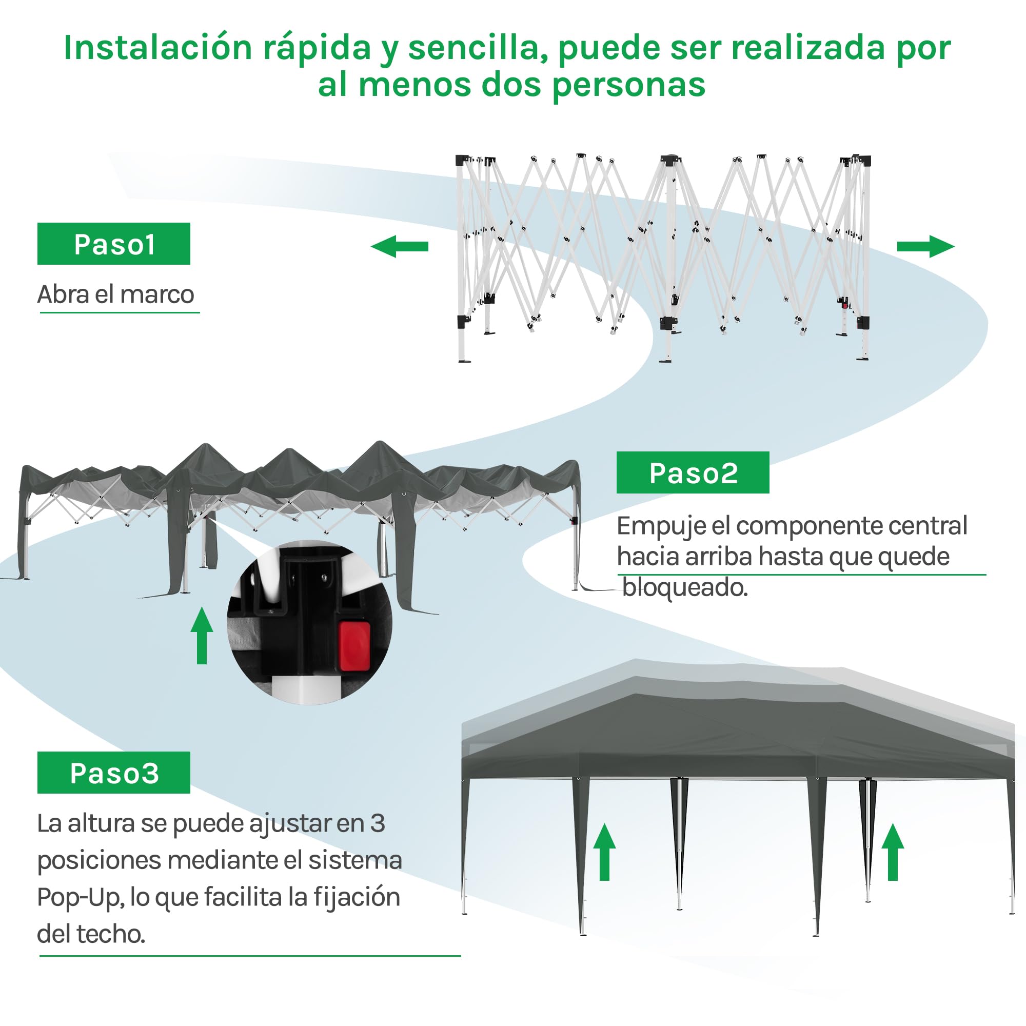 Laneetal Gazebo de Jardín 3x6 m, Carpa Plegable e Impermeable, Pergola Jardín Marco Metalico, Pabellón Cenador para Camping y Fiestas, 6 Paredes Laterales y 4 Ventanas, Antracita