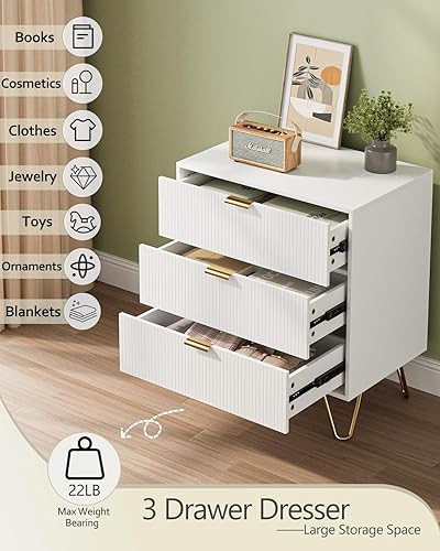 Miniatura 4 de Cómoda acanalada blanca con 3 cajones para dormitorio, organizador de armario moderno para dormitorio, vestidor, vestidor, habitación de los niños,