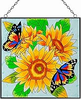 Vista 1 de Colgantes de ventana de girasol y mariposa, panel de cristal de 11 pulgadas con cadena para colgar en la ventana, regalos para amantes