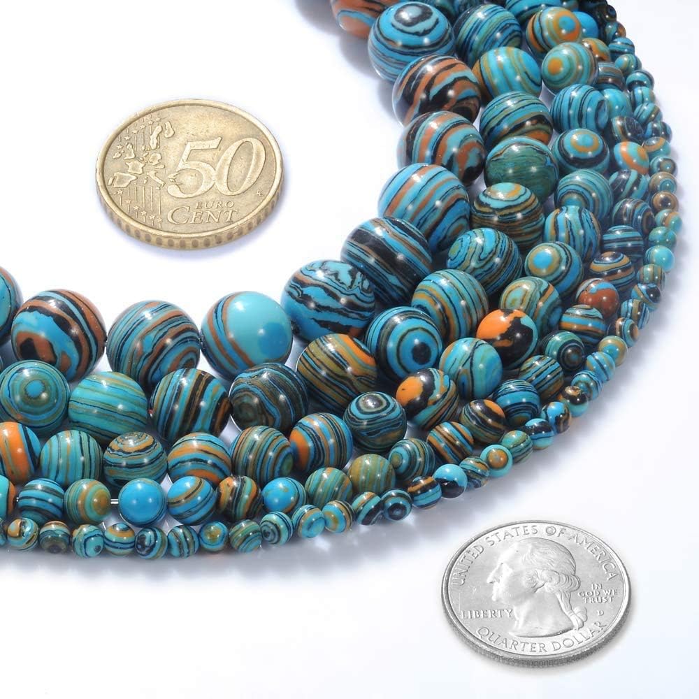 6-12mm Natural Stone Beads Malachite Beads for Bracelets Black White Striated Stone Round Loose Beads for Jewelry Making (Bue,8mm)