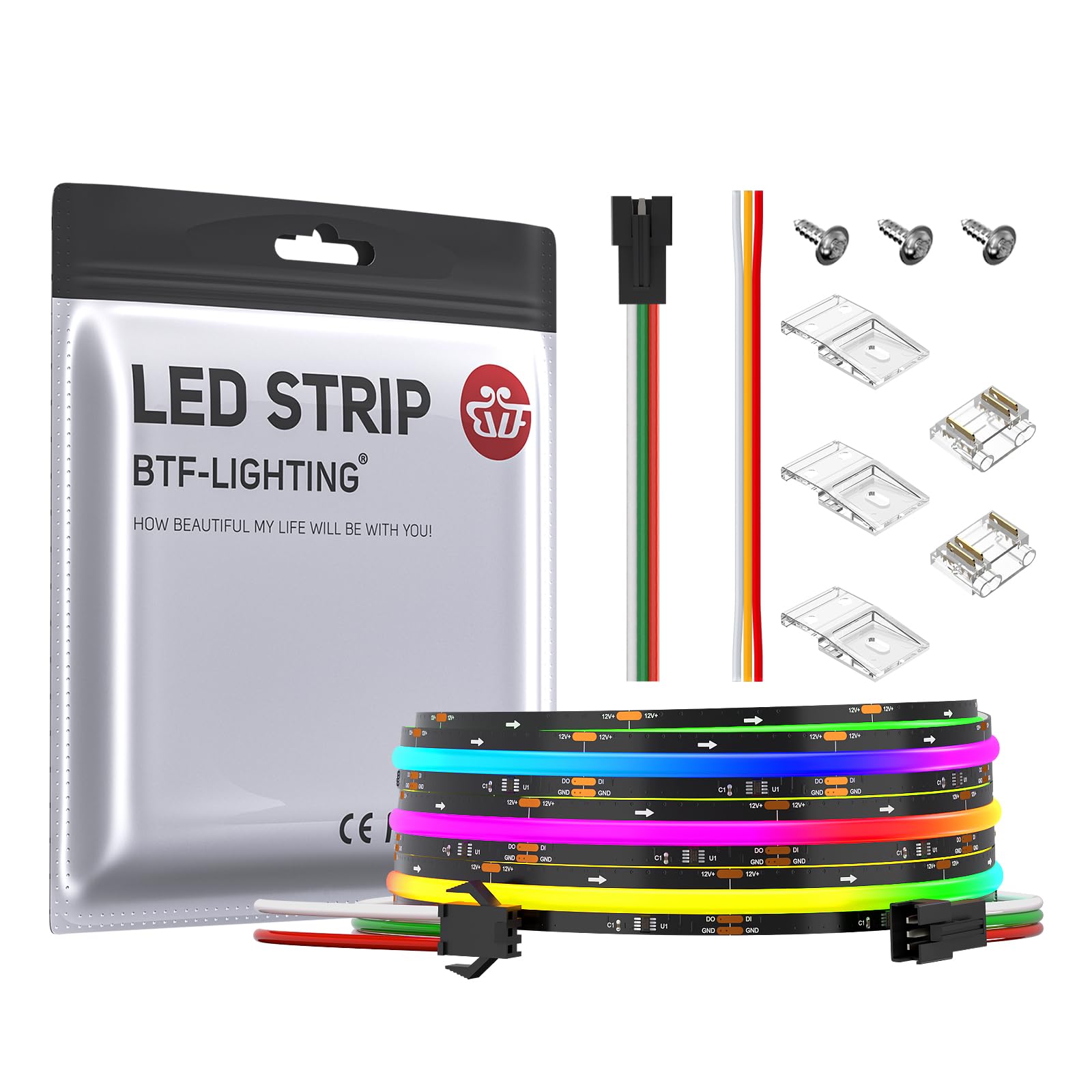 BTF-LIGHTING FCOB SPI RGB Flexible High Density LED Strip COB WS2811 IC LED Strip 3M 720LEDs/m DC12V Black PCB IP30 Chasing Colour(Without Controller and Power Supply) — image 1
