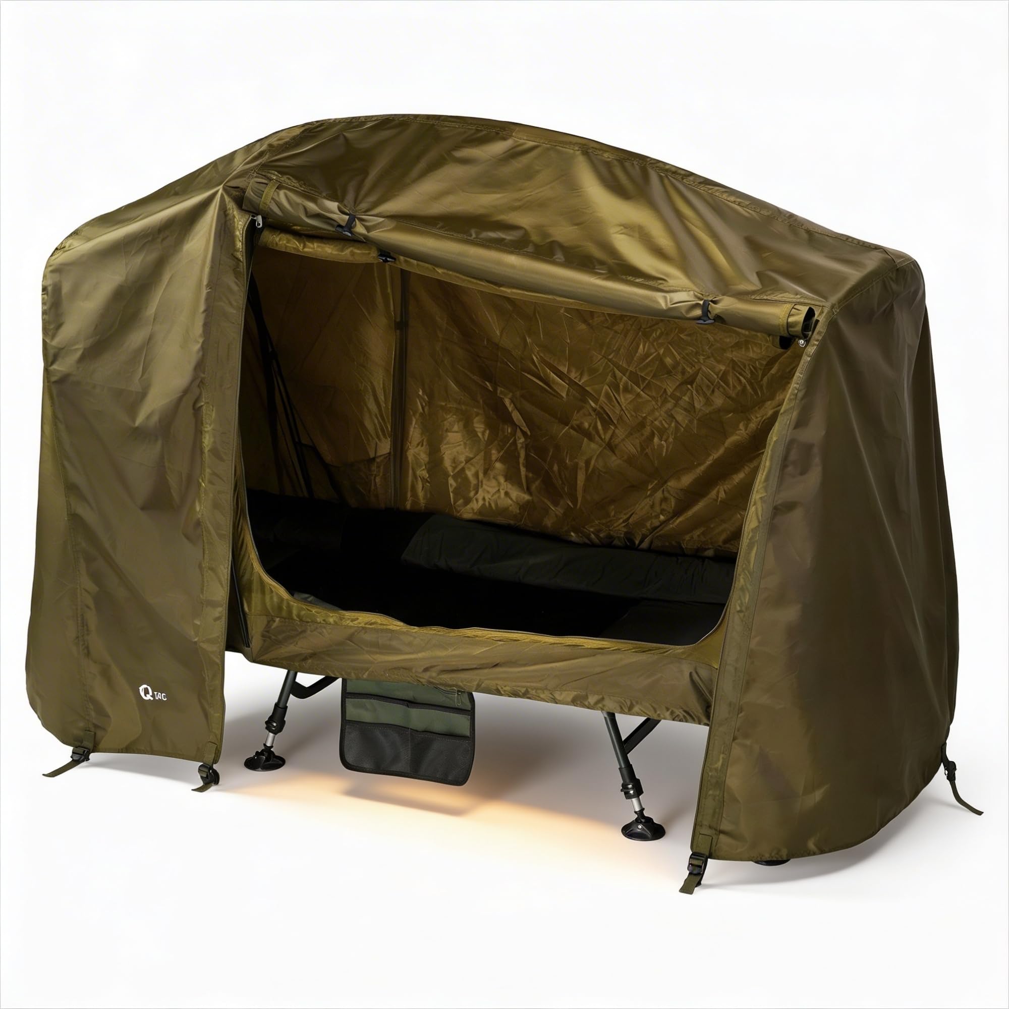 Überzelt für Karpfenliegen bis 210 cm – Bedchair Cover mit Moskitonetz – 210D PU-beschichtetes Zeltmaterial – Zelt für Angelliege – inkl. Tragetasche & Heringe – Liege Nicht enthalten