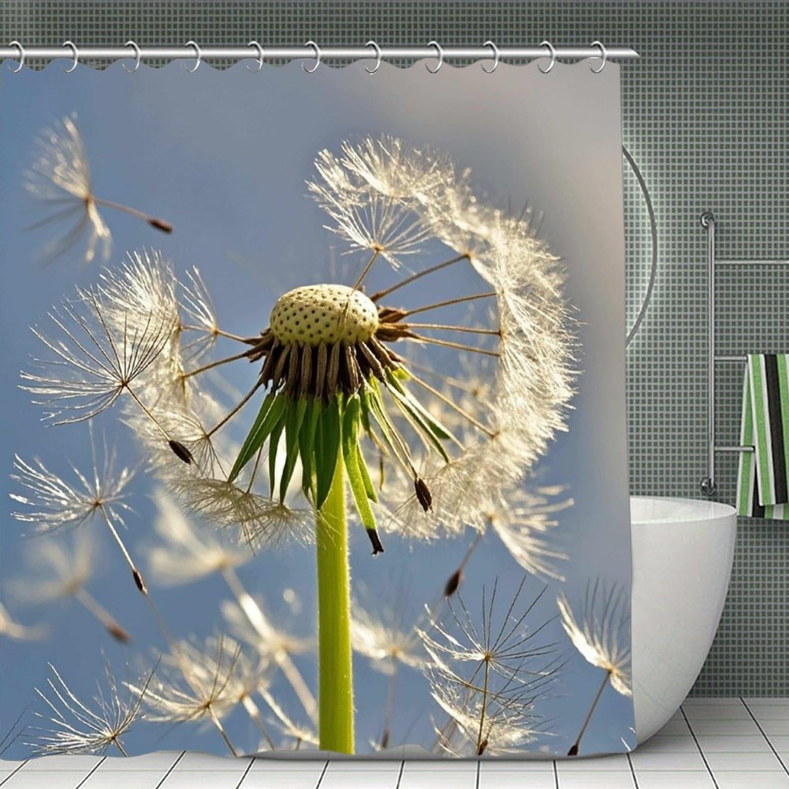 FekiLoot Dandelion Shower Curtain Minimalist Aesthetic Bath Curtain with Hooks Simple Water Resistant Bathroom Shower Curtains Cute Blackout Privacy Curtains Cloth Curtain