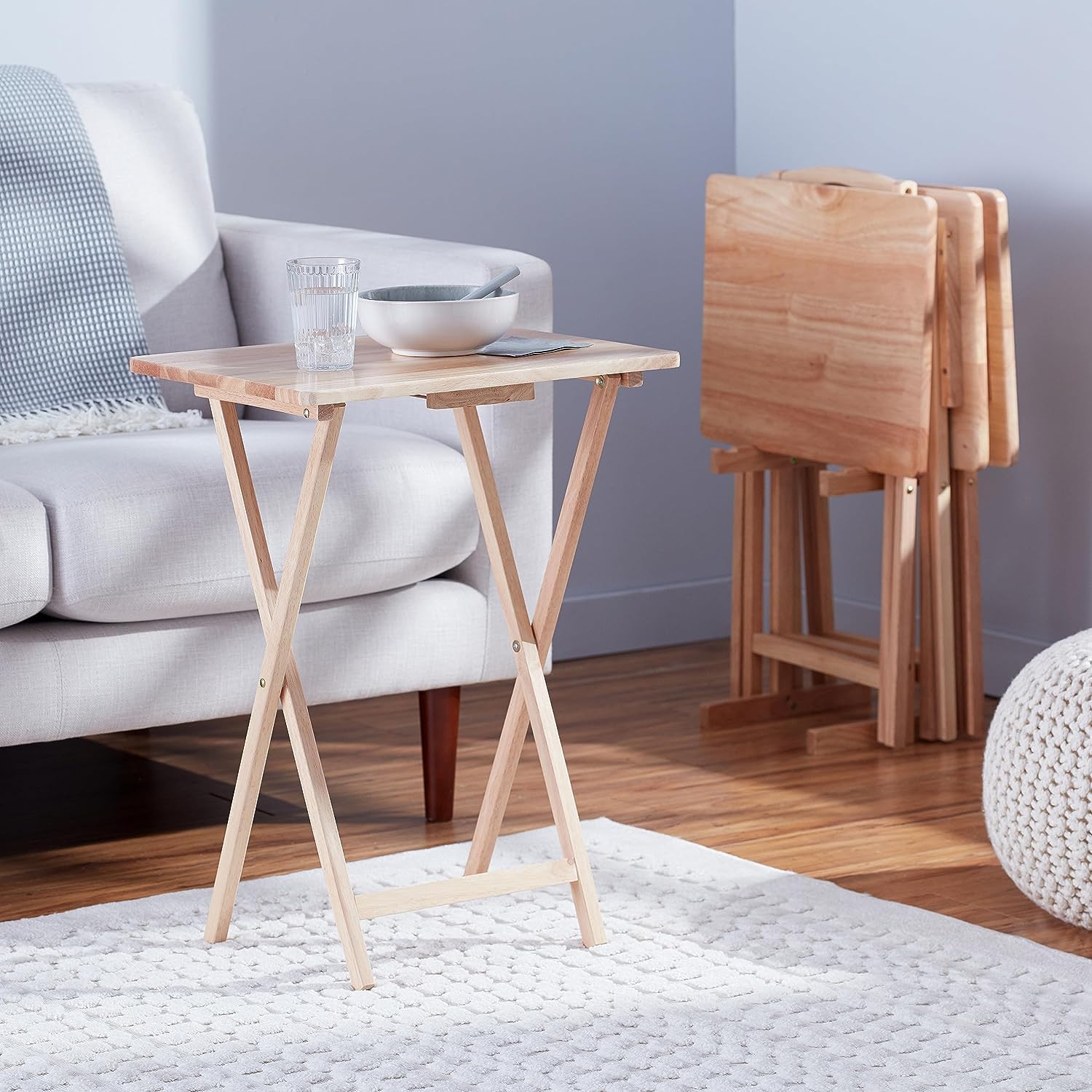 KLYSO 5 Piece TV Tray Table Set in Natural (4 Trays, 1 Stand) (Natural)