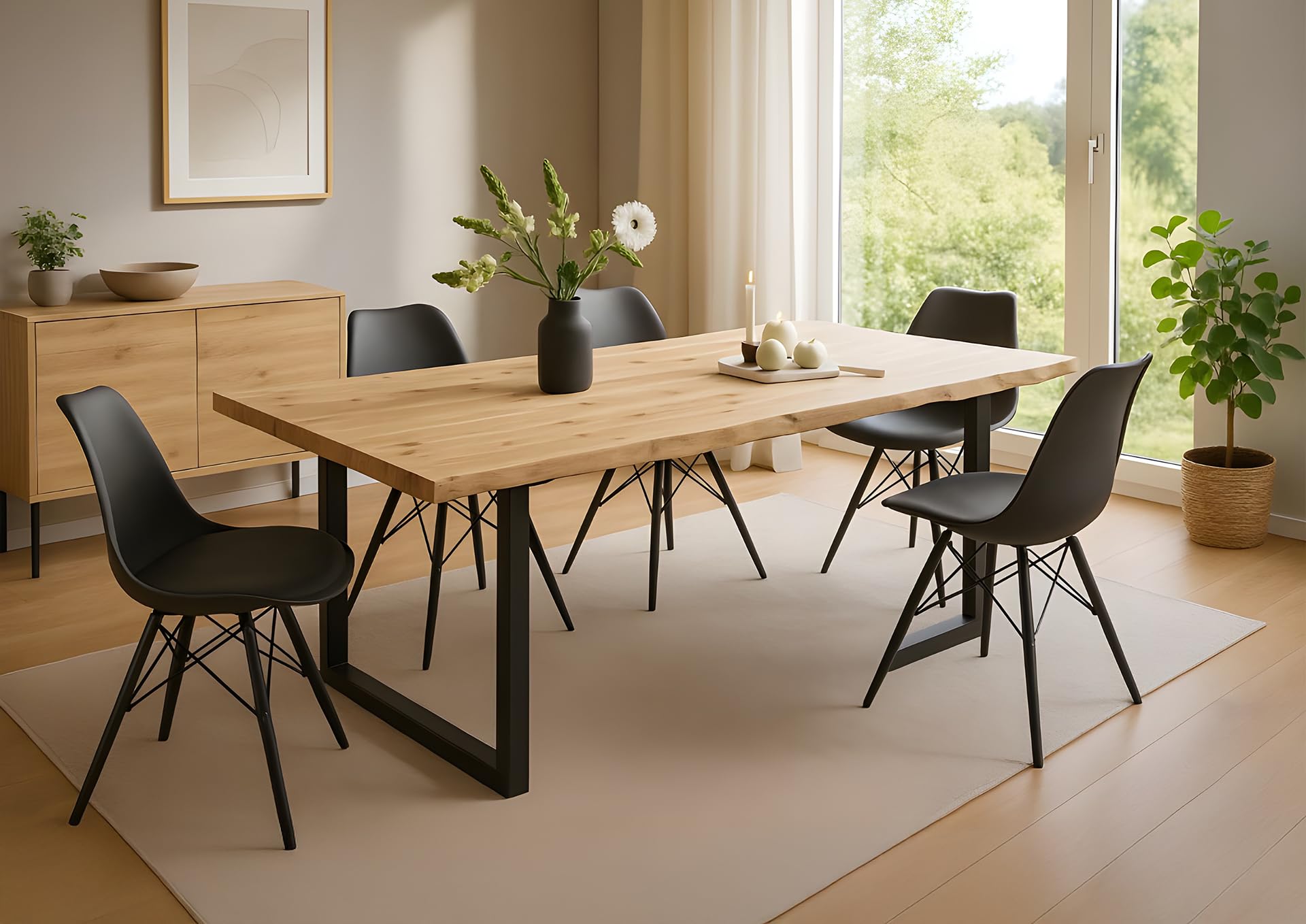 SAM Esstisch Harley 120x80 cm Akazie Natur Baumkante U-Gestell schwarz