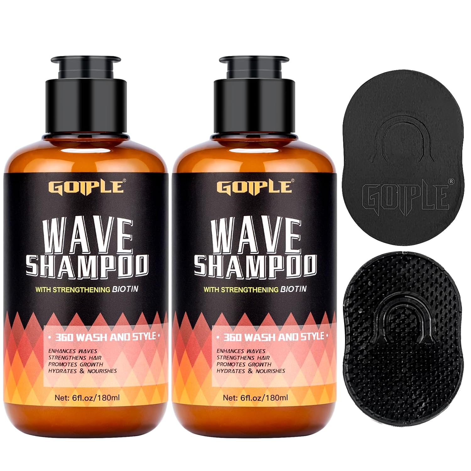2PCS Wash Shampoo for Black Men - 360 Waves Shampoo for Men Hydration Enhance Shampoos Biotin Hair Growth Shampoos with Wave Comb Hair Brush- Strengthens Hair Promote Growth Nourishes (12 FL OZ)