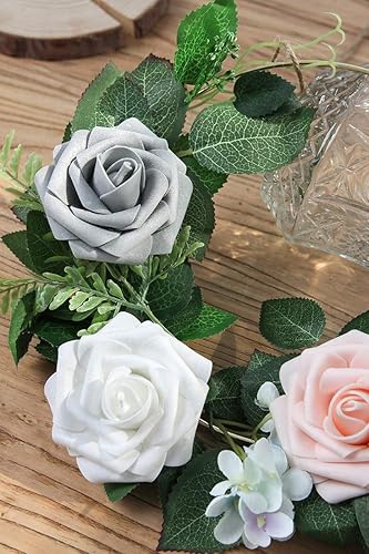 Miniatura 4 de Flores artificiales, 25 unidades, rosas falsas de aspecto real con tallos para ramos de boda, centros de mesa de baby shower, arreglos florales,