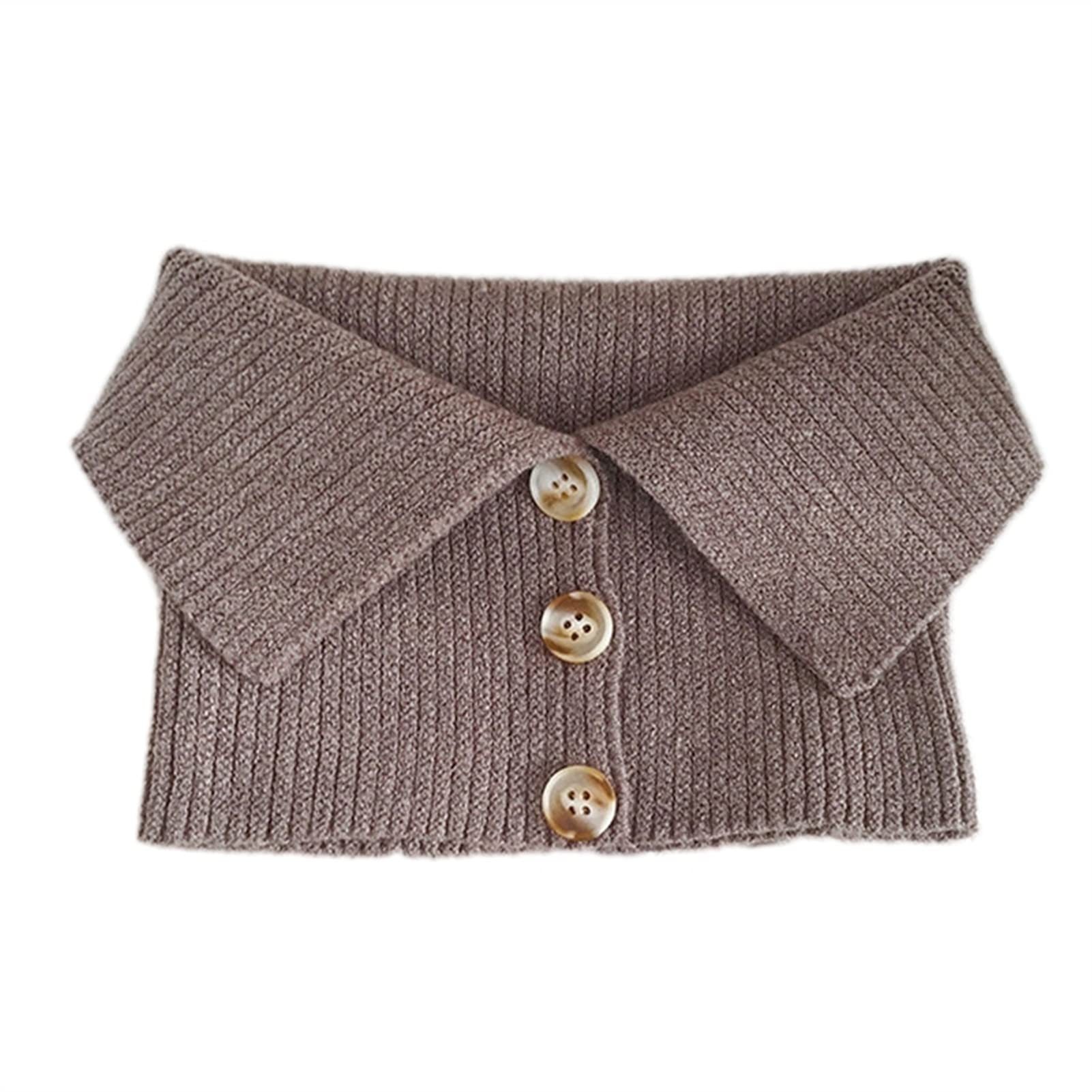 Women Buttons Decorative Turtleneck Fake Collar Solid Color Knitted Warm Circle Scarf Windproof Stretchy Neck Warmer (Color : GCF)