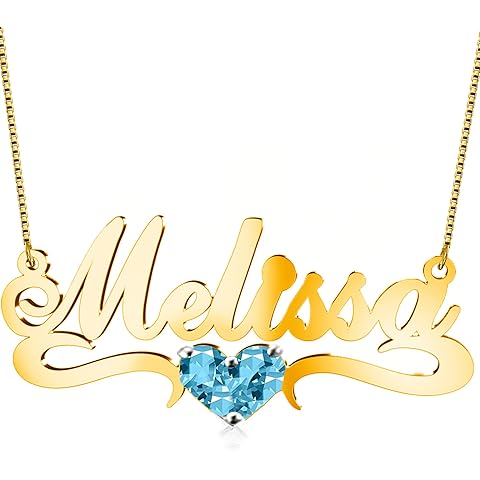 Lyrodym Personalized Name Necklace with Birthstone Heart, 925 Sterling Silver Nameplate Customized Jewelry Gift for Women