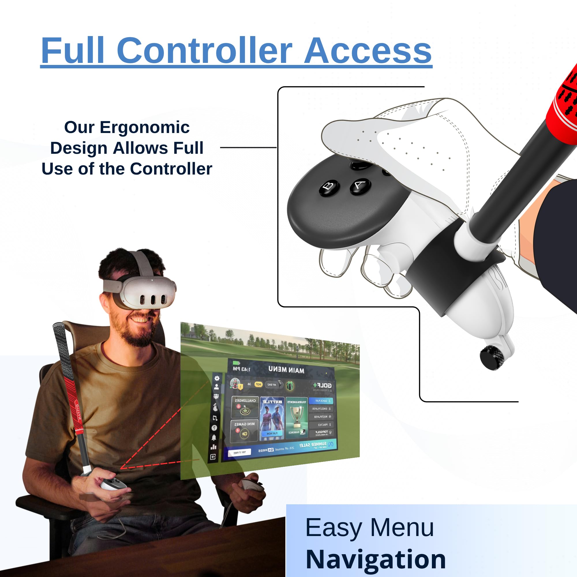 Gaze VR | Accessori per mazze da golf VR per Meta Quest 3 e 3S | Pro Grip | Controller destro e sinistro | Rosso