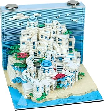 Tear Away 3D Memo Pad, Creative 3D Art Paper Sculpture Santorini Notepad, Non-Sticky Note Pad Cubes for Office/Home, DIY Christmas Decor Gifts