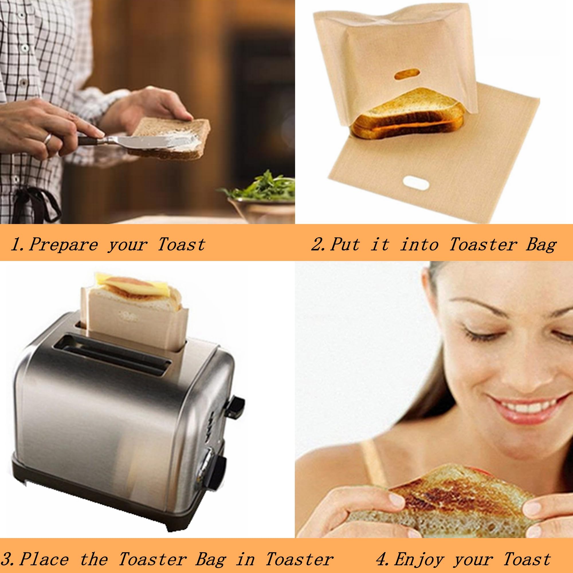 12 bolsas para tostadora reutilizables, 7.5 x 6.7 pulgadas, antiadherentes y fáciles de limpiar, bolsas de tostadas para sándwiches de queso a la parrilla, perros calientes, pollo, pescado, verduras