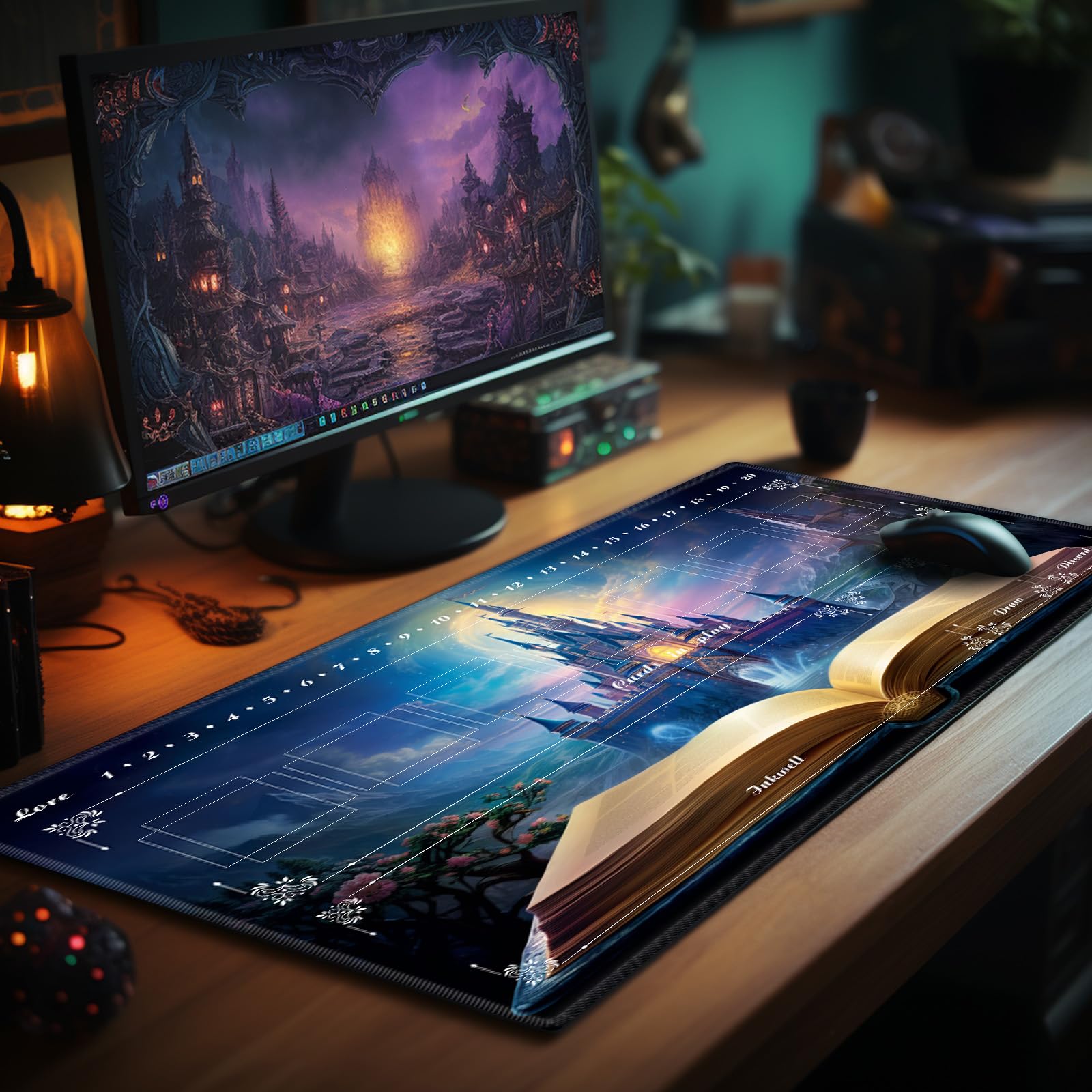 Tappetino da gioco con zone per giochi di carte, compatibile con carte Lorcana TCG Tappetini da gioco 61 x 35,6 cm Commander Deck Gaming Duel Mat Card Gameplay Mats per principianti, Magic
