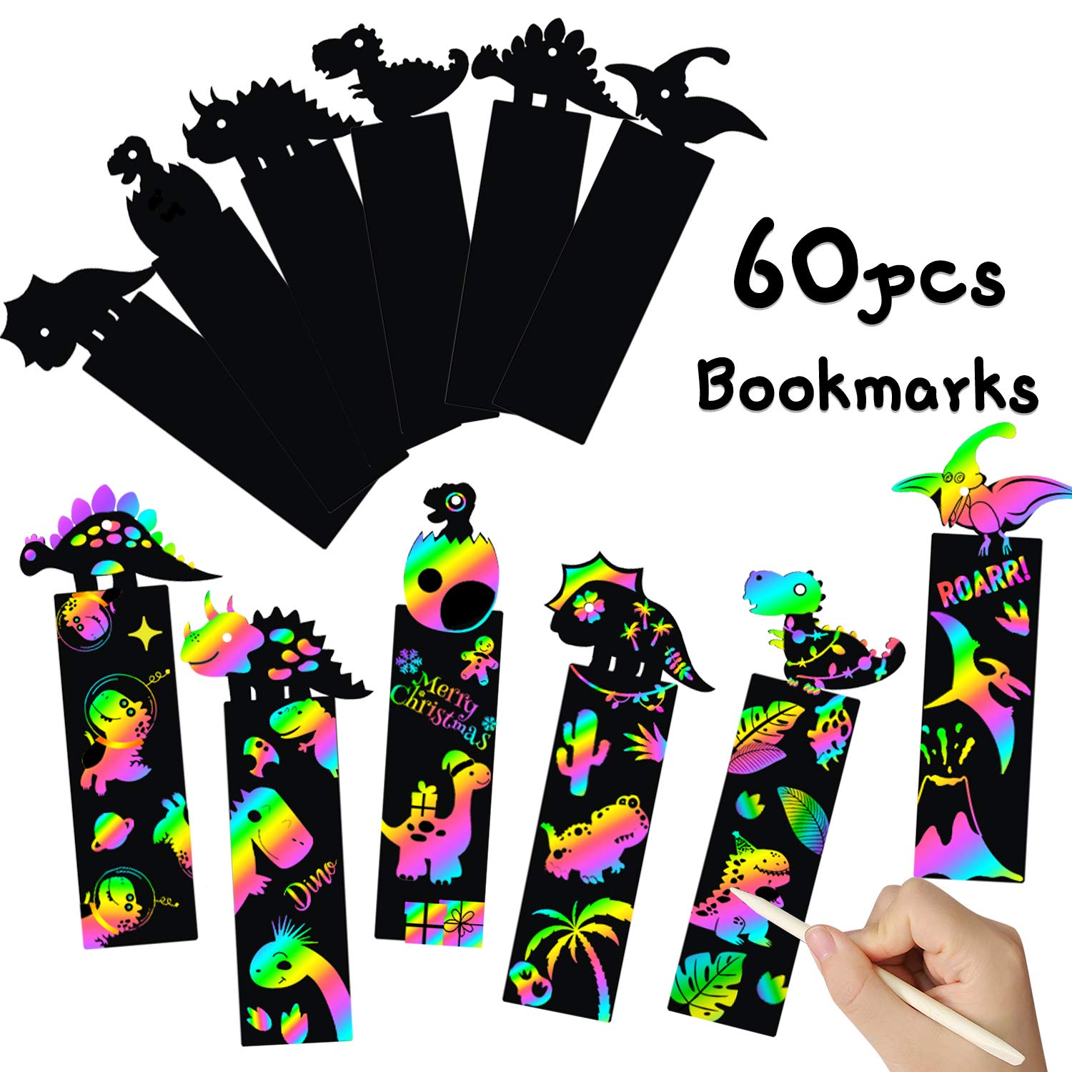 Buy MALLMALL6 60Pcs Dinosaur Scratch Bookmarks Rainbow Scratch