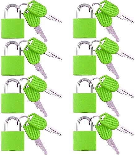 Vista 29 de Pequeño candado de latón macizo cubierto de ABS duradero con llave individual - Juego de 8 candados (multicolor, 8 unidades)