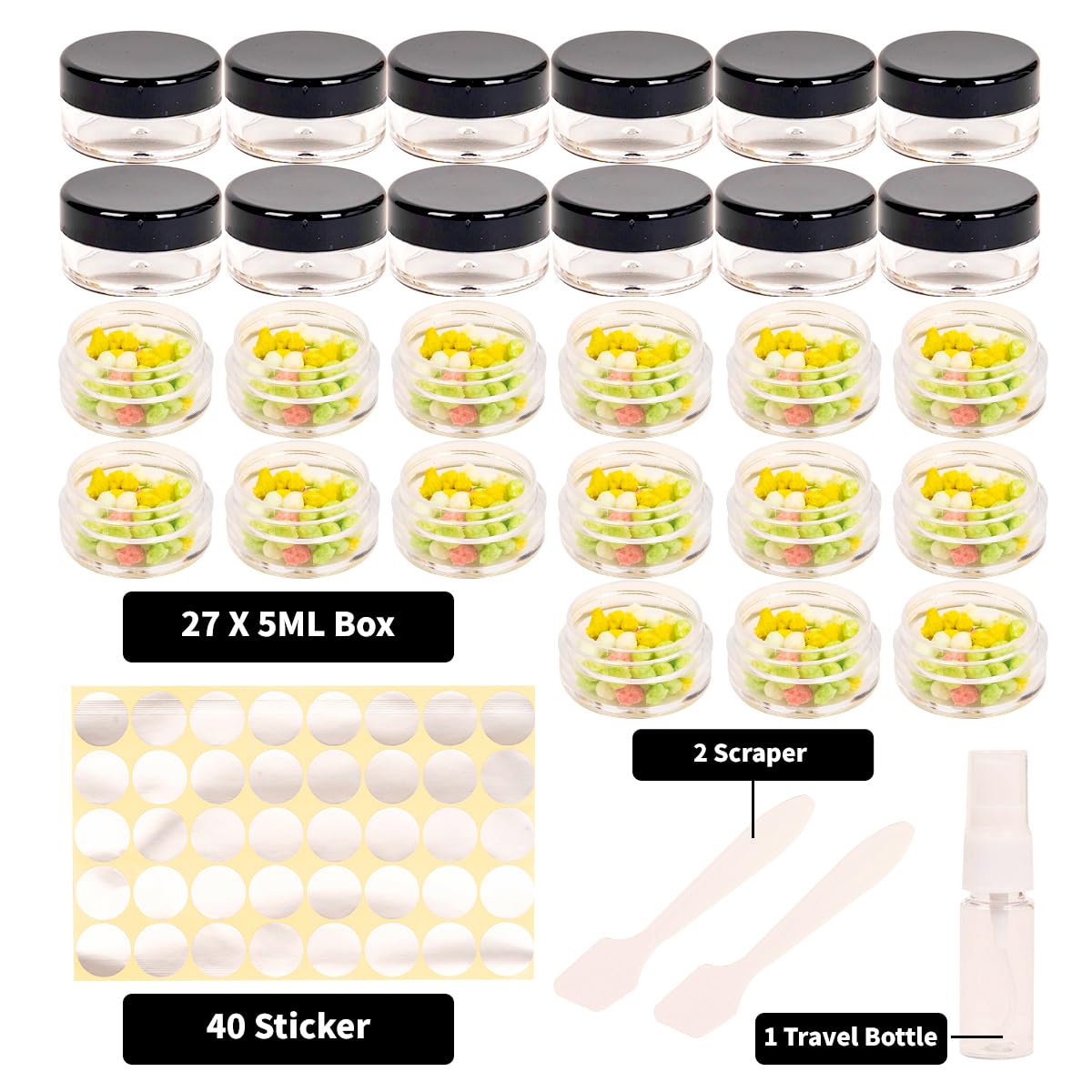 70 Pots Cosmétiques Vides 5ml + Vaporisateur 15ml - Kit DIY Pour Crèmes, Baumes, Autocollants Inclus