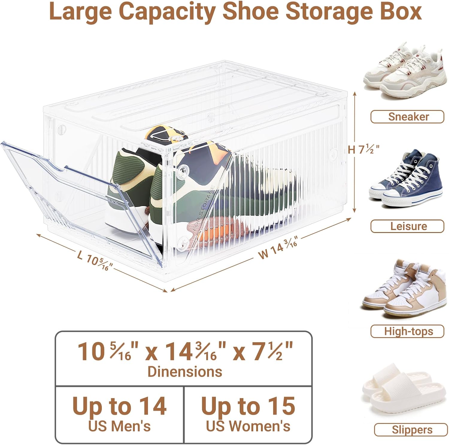 XX-Large Shoe Sneaker Storage Boxes for Size 14, Stackable & Thicken Clear Plastic Shoe Organizers 8 Packs for Entryway Closet Under Bed, Shoe Storage Cabinets Container Display Case w/ Magnetic Door